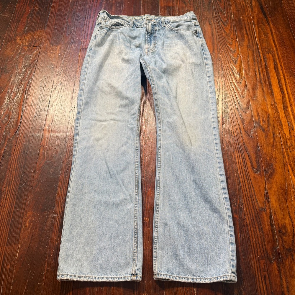 American Eagle Jeans‎ Mens 34x34 Blue Low Rise Bootcut Denim Faded Whiskers